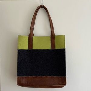 Graf Lantz Jaunt Merino Wool Felt Tote Green Gray Brown Leather